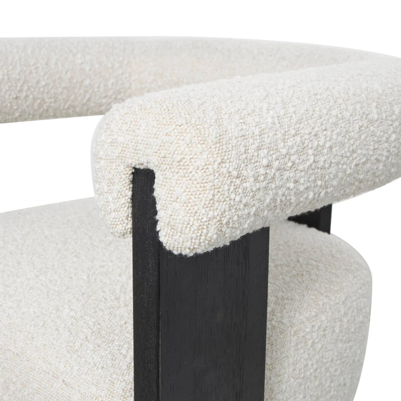 White Curved Back Mid-Century Modern Round Accent Chair with Black Wood Frame