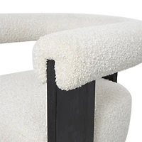 White Curved Back Mid-Century Modern Round Accent Chair with Black Wood Frame