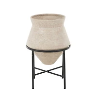 24.5" Beige Metal Wide Vase with Black Metal Stand