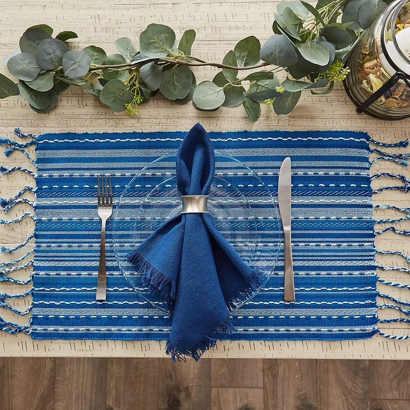 DII® Blue Tonal Stripe With Fringe Placemats, 6ct.