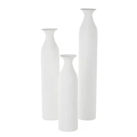 White Ribbed Floor Metal Vase Set