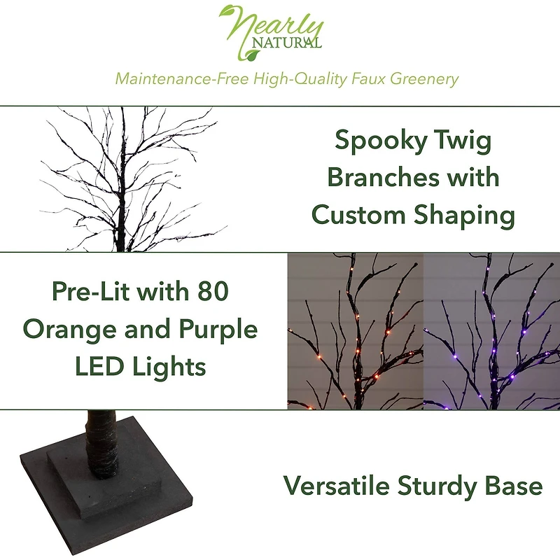 3ft. Pre-Lit Halloween Black Twig Artificial Tree with 80 Orange & Purple LED Lights