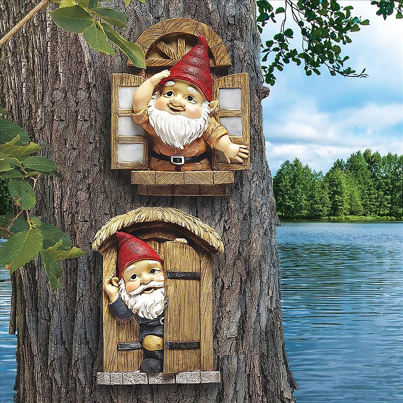Design Toscano 9" Window & Door Garden Tree Gnomes Set