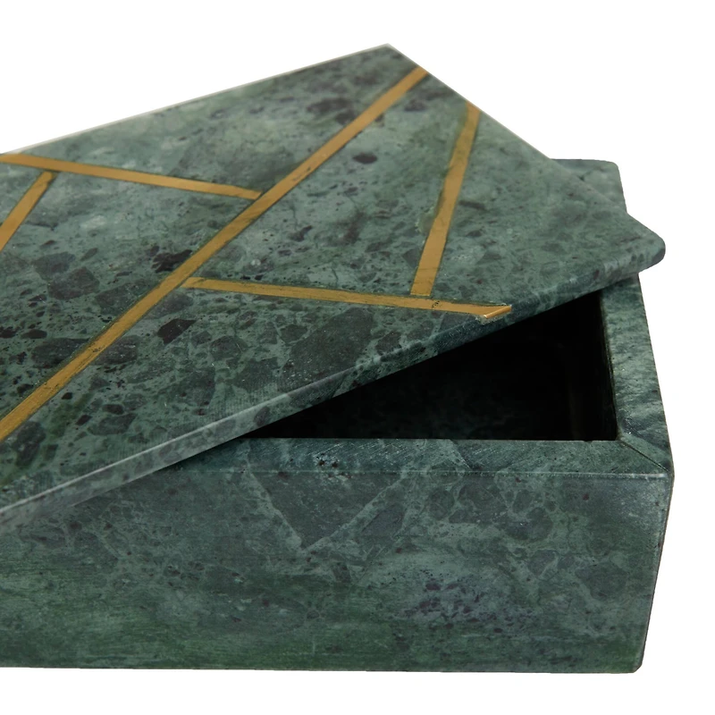 Green Marble Box with Gold Lines Set