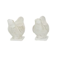 Set of 2 White Ceramic Coastal Bird Sculpture, 16.75", 18.25"