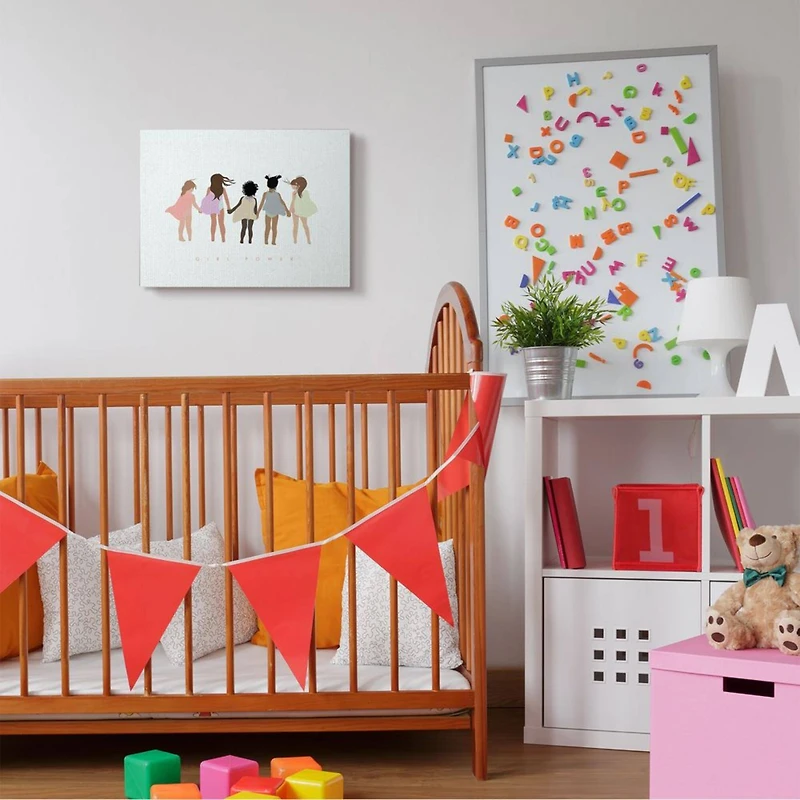 Stupell Industries Girl Power Phrase Inclusive Caped Superheroes Canvas Wall Art