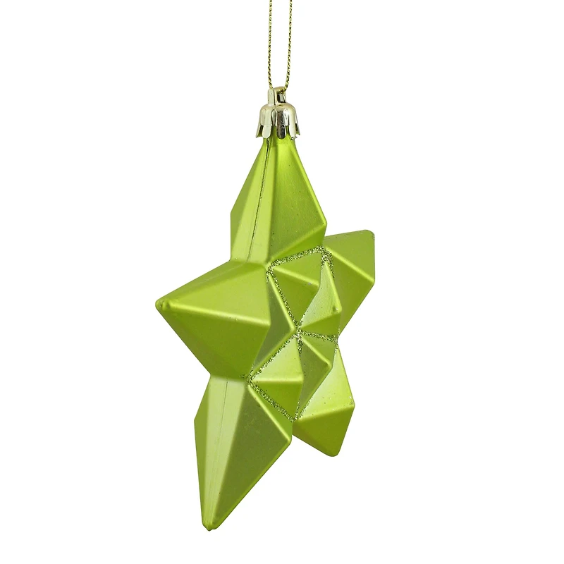 12ct. 5" Matte Green Kiwi Glittered Star Shatterproof Christmas Ornaments