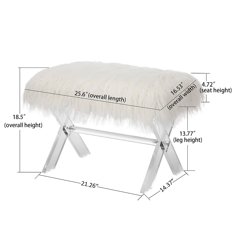Glitzhome® 25.5" White Faux Fur Acrylic Bench