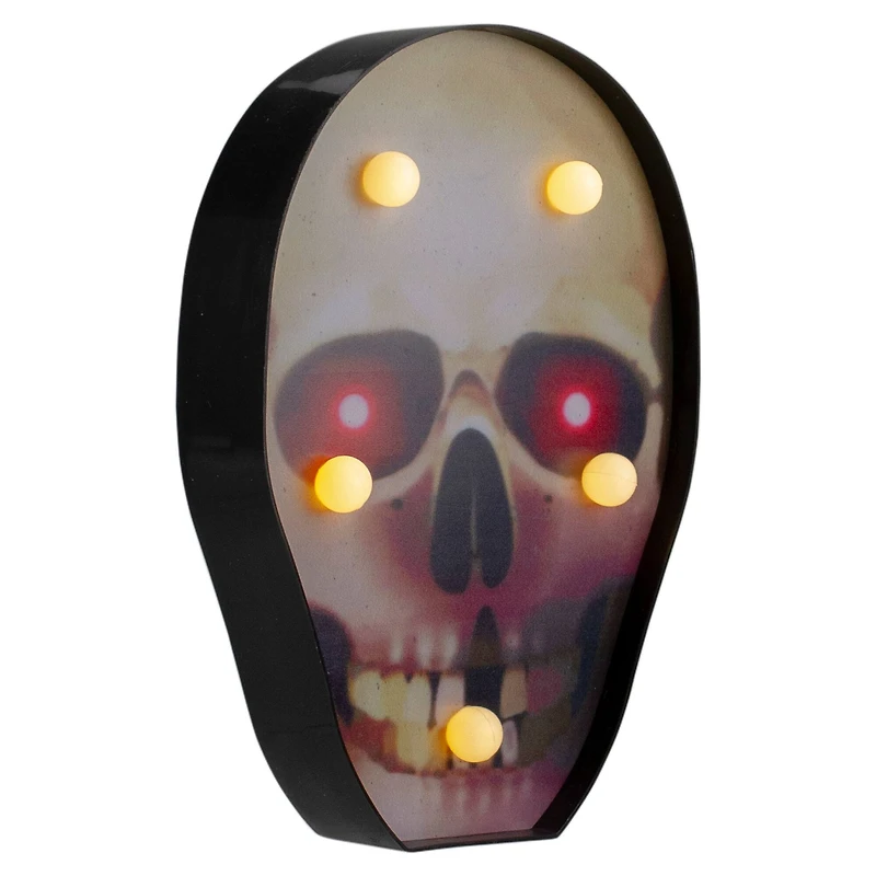7" Lighted Black & Red Skull Halloween Decoration