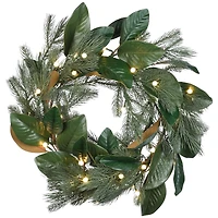 24" Warm White LED Magnolia Mix Pine Wreath