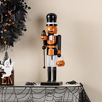Glitzhome® 18.5"H Halloween Wooden Pumpkin Nutcracker with Ghost Ornament
