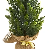 3 Pack 15" Unlit Mini Cypress & Pine Artificial Christmas Trees with Burlap Base