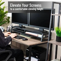 Mind Reader 2-Tier MDF Double Monitor Stand, Dual Screen Riser with Storage Shelf, 33.75 Inch Wide, 88 lb Capacity, Black