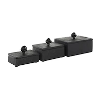 Black Textured Decorative Box Set with Knobs