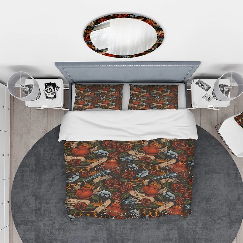 Designart 'Old school tattoo pattern' Floral Bedding Set