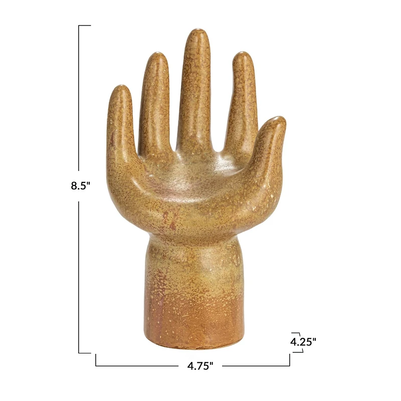 Hello Honey® 8.5" Brown Decorative Stoneware Hand with Reactive Glaze & Footed Base