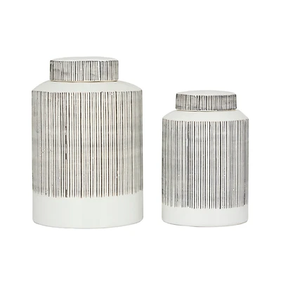 Black and White Ceramic Modern Jars, set of 2, 13", 11"