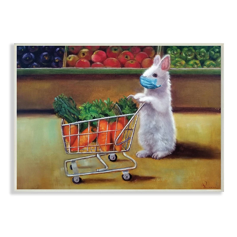 Stupell Industries Bunny Shopping in Face Mask Wall Plaque