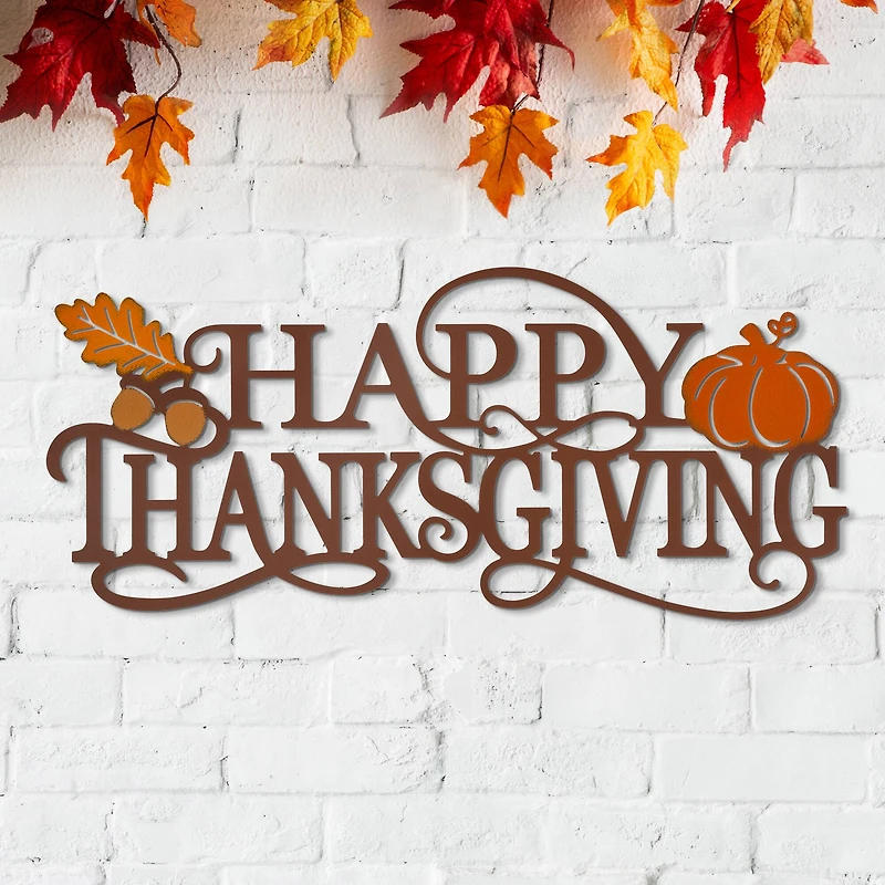 Glitzhome® 24" Metal Happy Thanksgiving Wall Décor