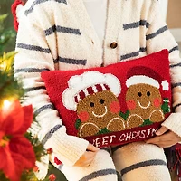 Glitzhome® 18" Hooked Gingerbread Boy & Girl Pillow