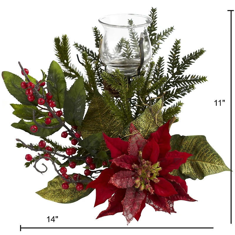 14" Poinsettia Candelabrum Artificial Arrangement