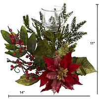 14" Poinsettia Candelabrum Artificial Arrangement