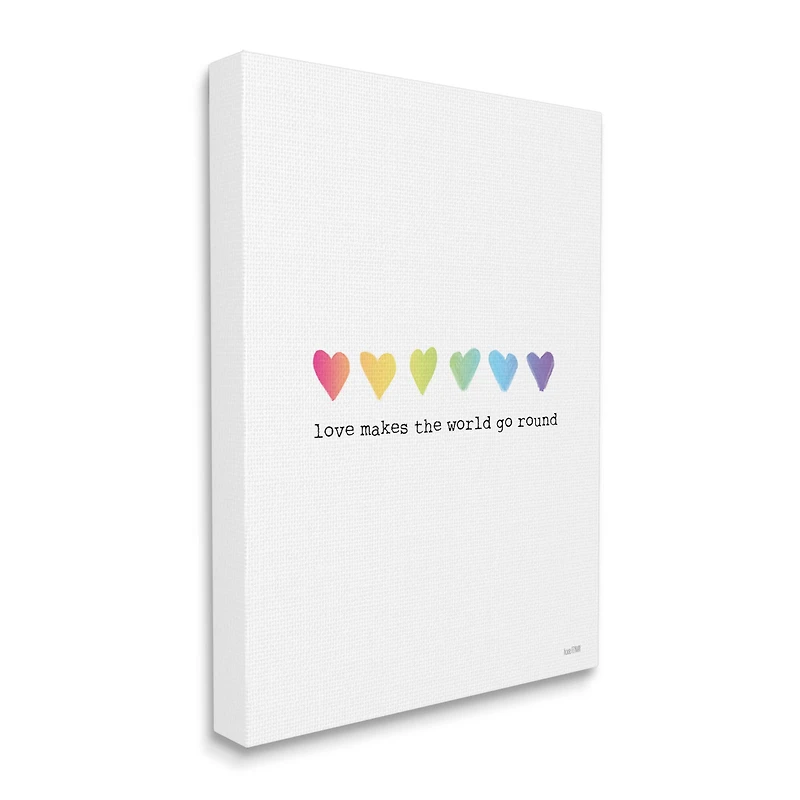 Stupell Industries Love Makes World Go Round Rainbow Heart Ombre Canvas Wall Art