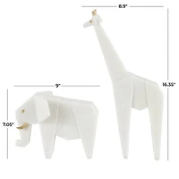 White Polystone Elephant & Giraffe Cubist Inspired Sculpture Set