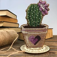 Wonderland Crafts Cactus in Heart Pot Bead Embroidery on Wood Kit