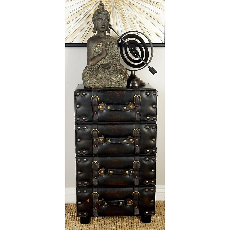 28" Black Faux Leather Traditional Chest