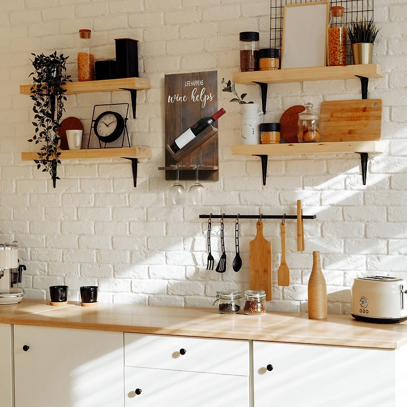 Elegant Designs Wall Mounted Wine Bottle Shelf & Glass Holder