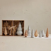 Hello Honey® White & Natural Stoneware & Wood Christmas Trees Set