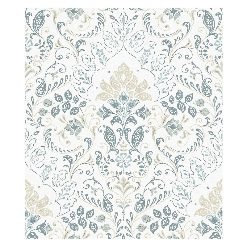 RoomMates White & Blue Persian Damask Peel & Stick Wallpaper