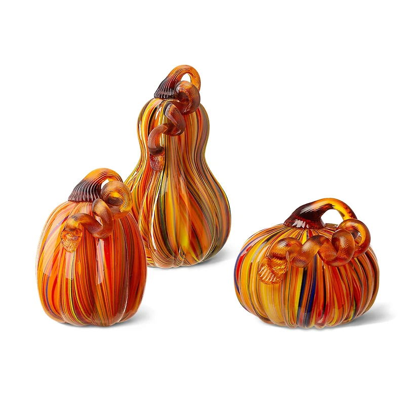 Glitzhome® Multi Striped Glass Pumpkin & Gourd Set