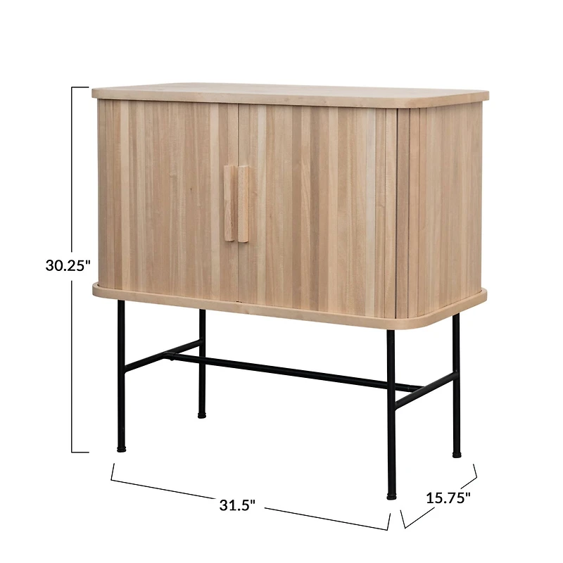 Hello Honey® 3ft. Natural Wood & Black Metal Cabinet with Sliding Doors