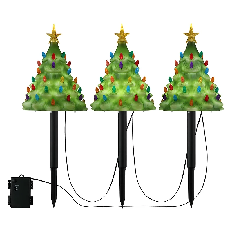 Mr. Christmas 9" Lit Blow Mold Pathway Trees Set