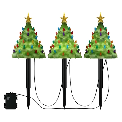 Mr. Christmas 9" Lit Blow Mold Pathway Trees Set