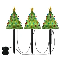 Mr. Christmas 9" Lit Blow Mold Pathway Trees Set