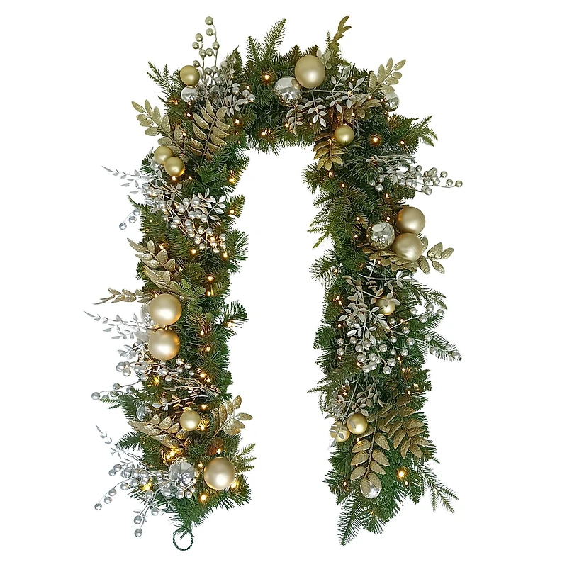 6ft. Battery-Operated Pre-Lit Gold Decorated Artificial Garland