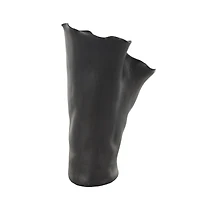 Black 16" Ceramic Floral Abstract Vase
