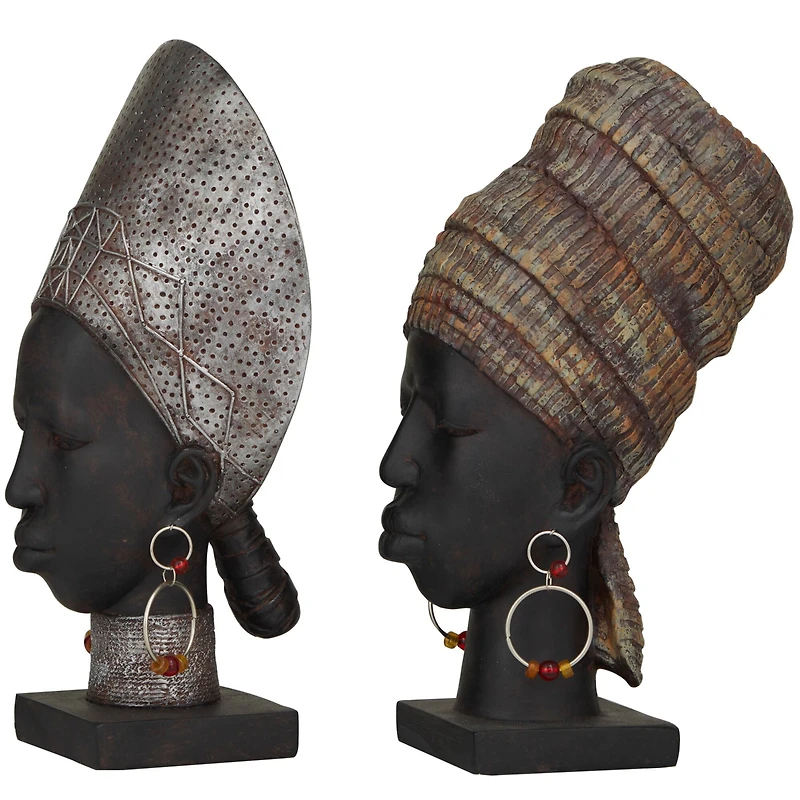 Black Polystone African Inspired Women Sculpture Set