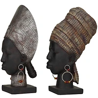Black Polystone African Inspired Women Sculpture Set