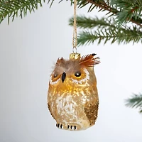 Hello Honey® 4" Brown Owl Glass Ornament with Feathers