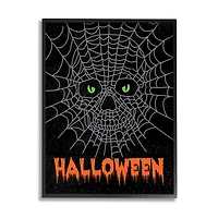 Stupell Industries Spooky Halloween Spider Web Skull Framed Giclée Wall Art