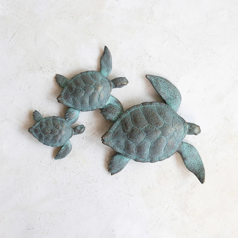 Hello Honey® Teal with Verdigris Finish Turtle Family Wall Décor