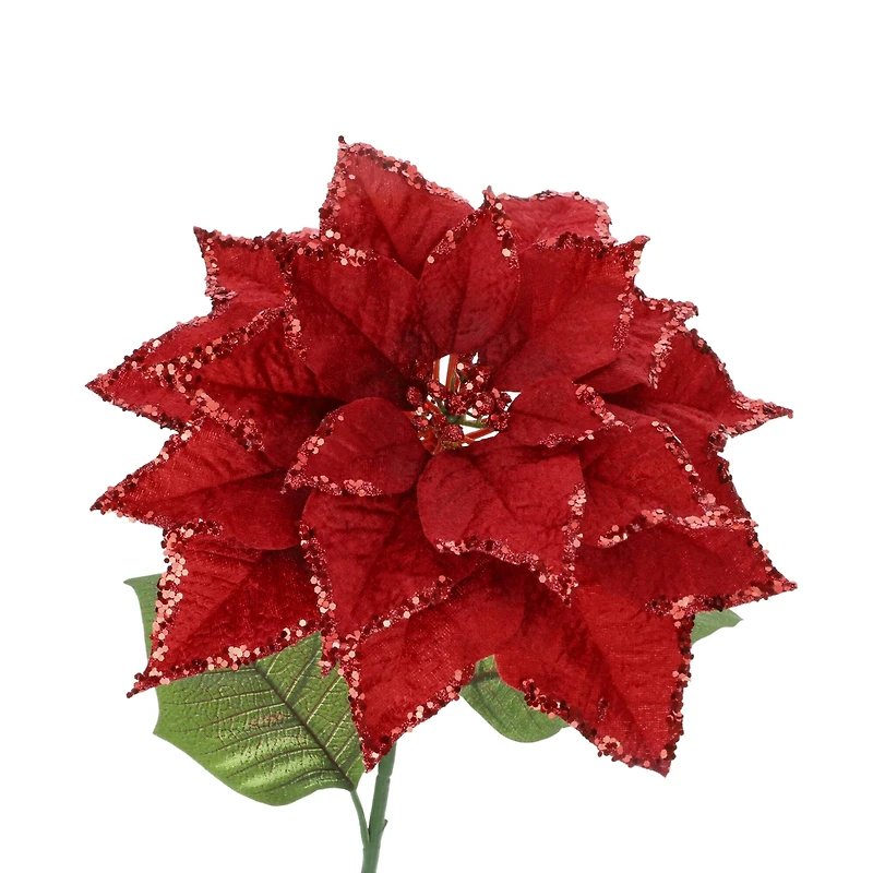 28" Red Glitter Poinsettia Stem by Ashland®