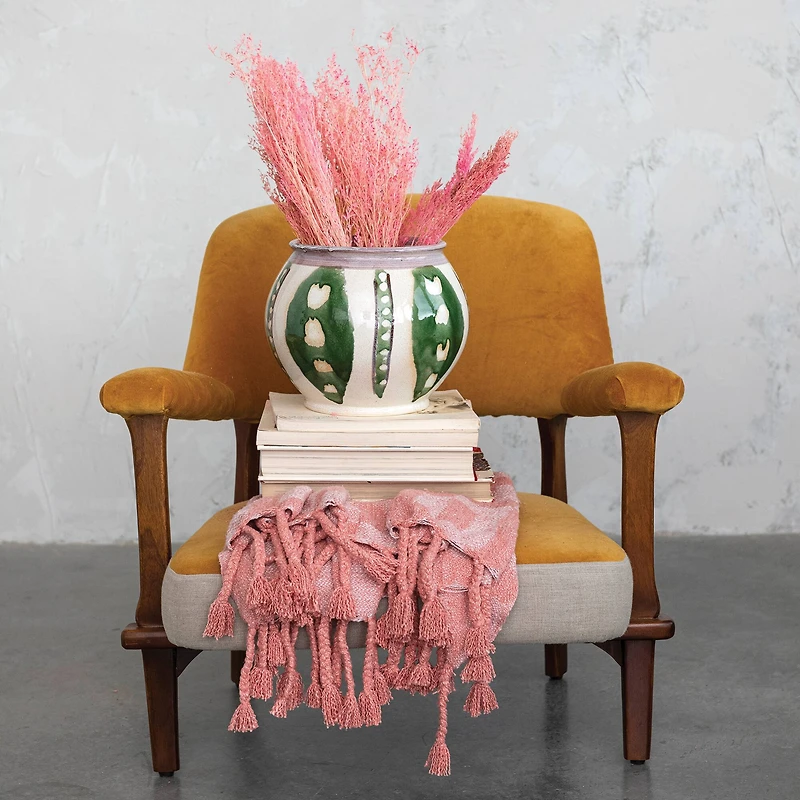 Hello Honey® Pink Geometric Throw Blanket with Braided Fringe