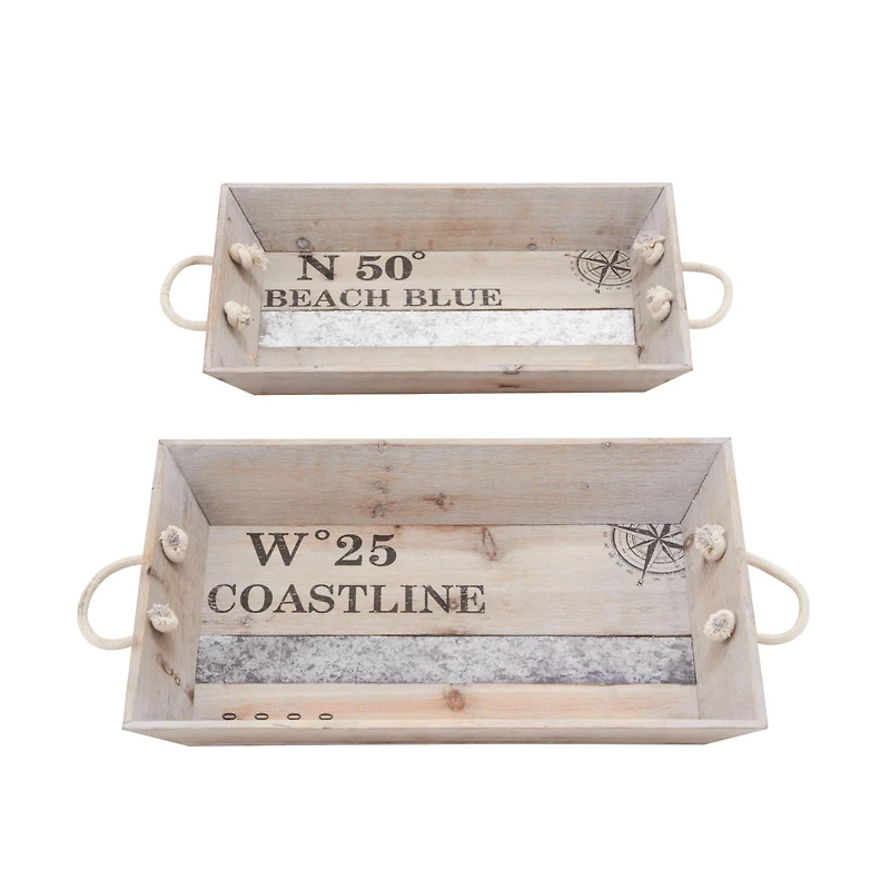 White Wood Coastal Tray Set