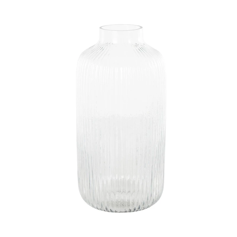 13" Clear Glass Ribbed Fluted Decorative Vase