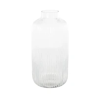 13" Clear Glass Ribbed Fluted Decorative Vase